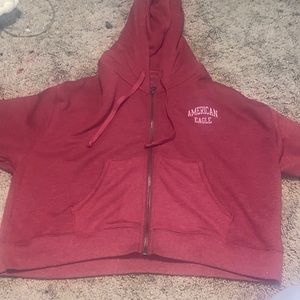 American eagle red cropped zip up